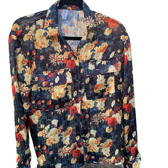 Roses Floral Blouse Medium Career top Sheen Button down Top - Picture 4 of 14